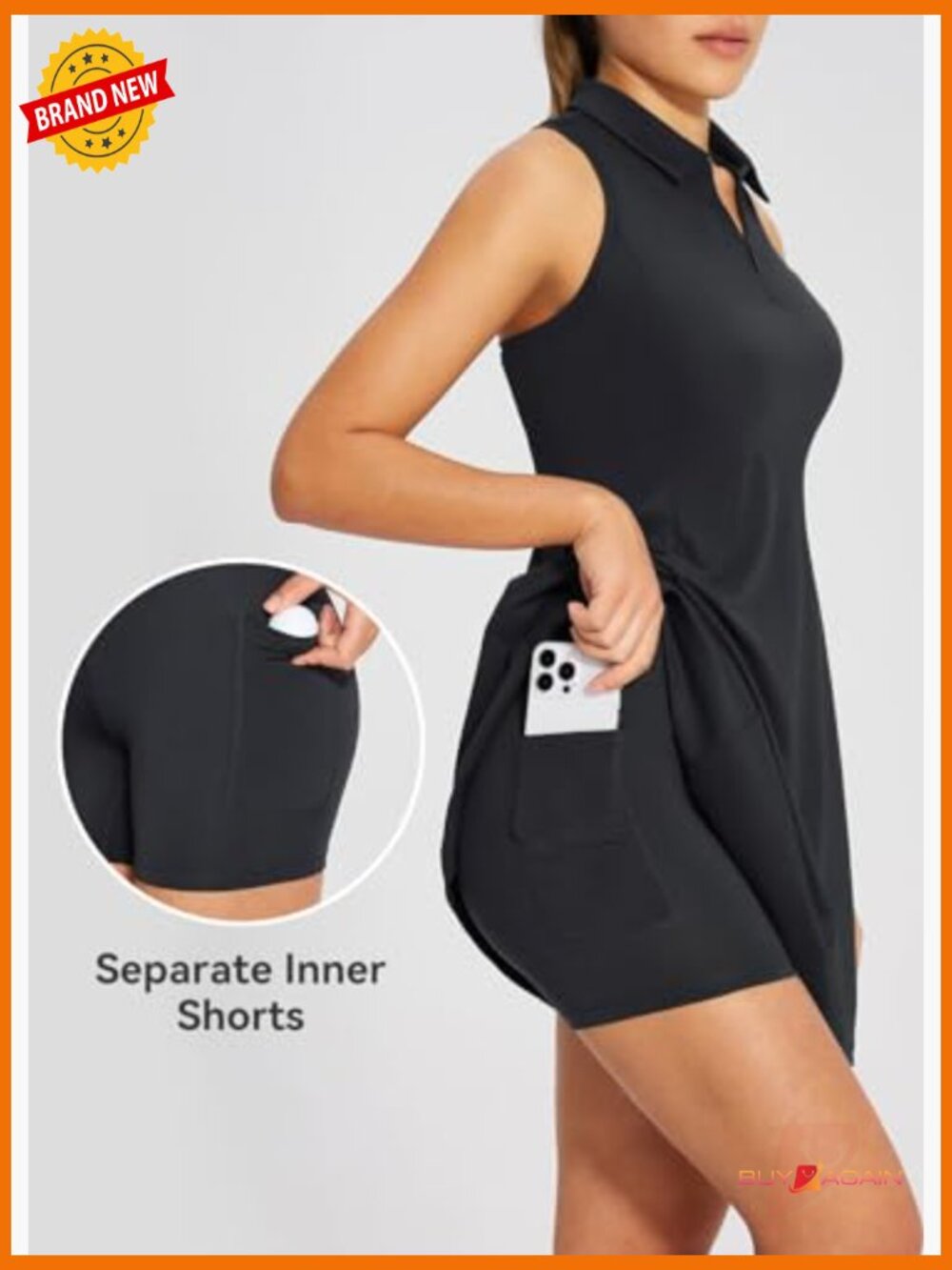 Womens Golf Dress with Built-in Shorts Pockets Racerback - Picture 3 of 7